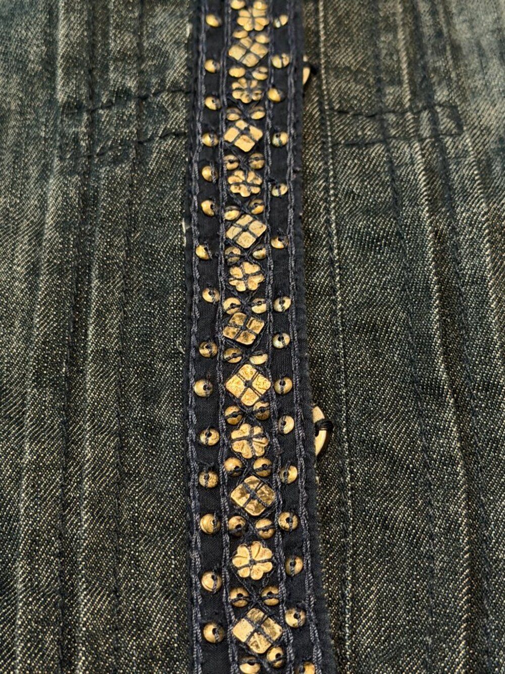 Chico's Embellished Beaded Denim Jacket Blue Size 1 Med 8 Collarless Boho Jean - Picture 8 of 8
